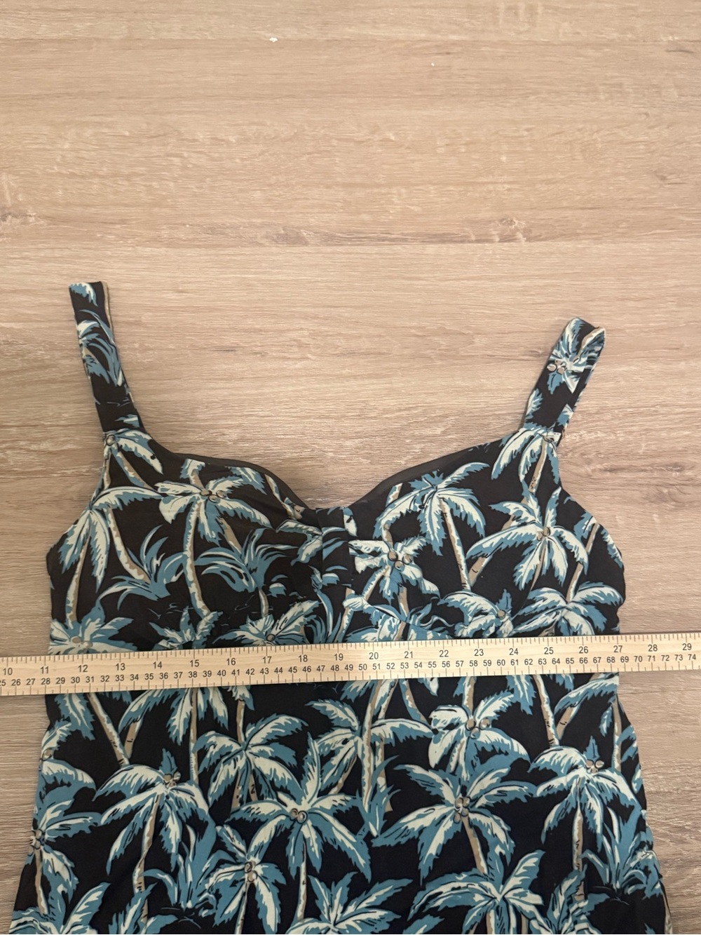 VTG Y2K Tropical Palm Print Cotton Slip Dress Brown & Blue Resortwear Large - Picture 12 of 12
